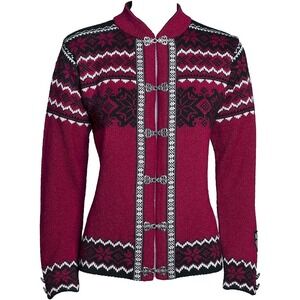 Norlender Norwegian Wool Cardigan Sweater Womens L Nordic Fair Isle Hook Clasp